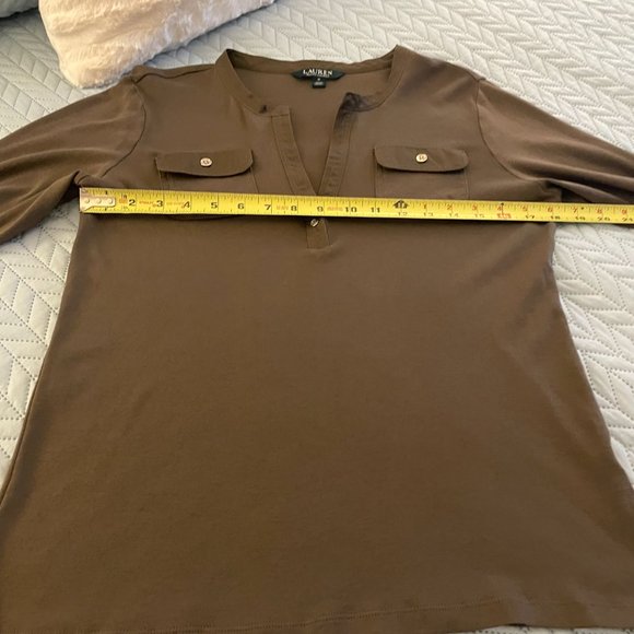Lauren Ralph Lauren Women's Green 3/4 Sleeve V Neck Pullover Top Blouse Size M - Picture 8 of 9